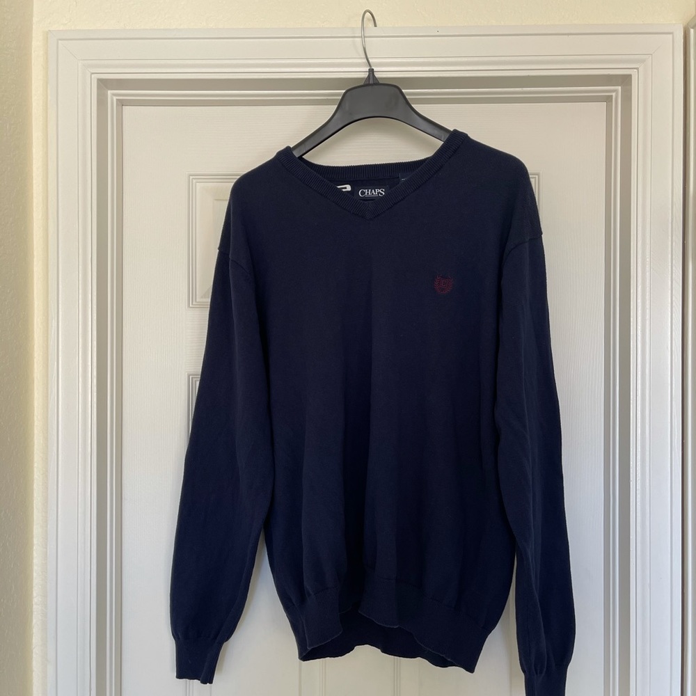 Chaps Cotton V Neck Navy Cotton Silk Sweater GUC